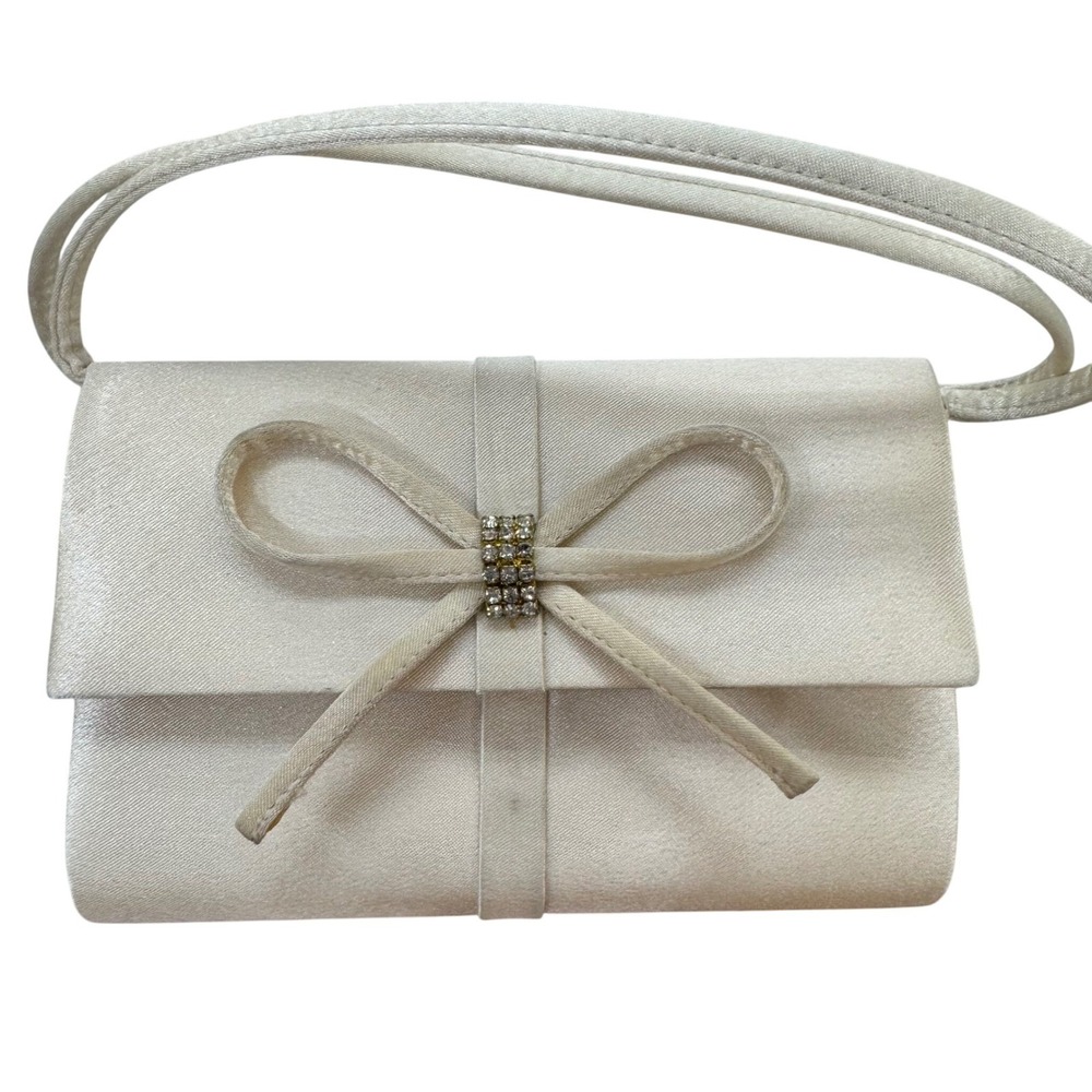 VTG Gunne Sax Satin Evening Bag Clutch Purse Rhinestone Bow Formal Party 90s